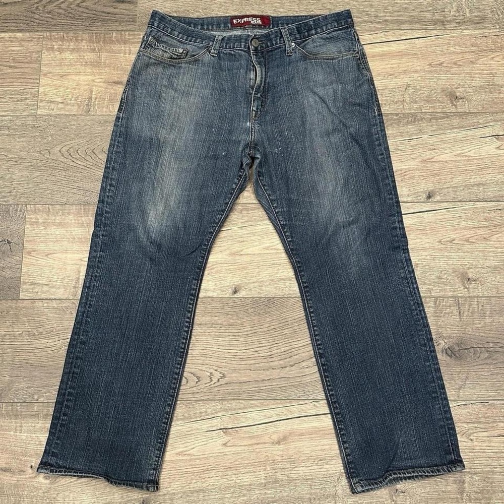 EXPRESS Mens Rocco Slim Fit Straight Leg Jeans 36x30 Dark Wash Denim Casual Y2K